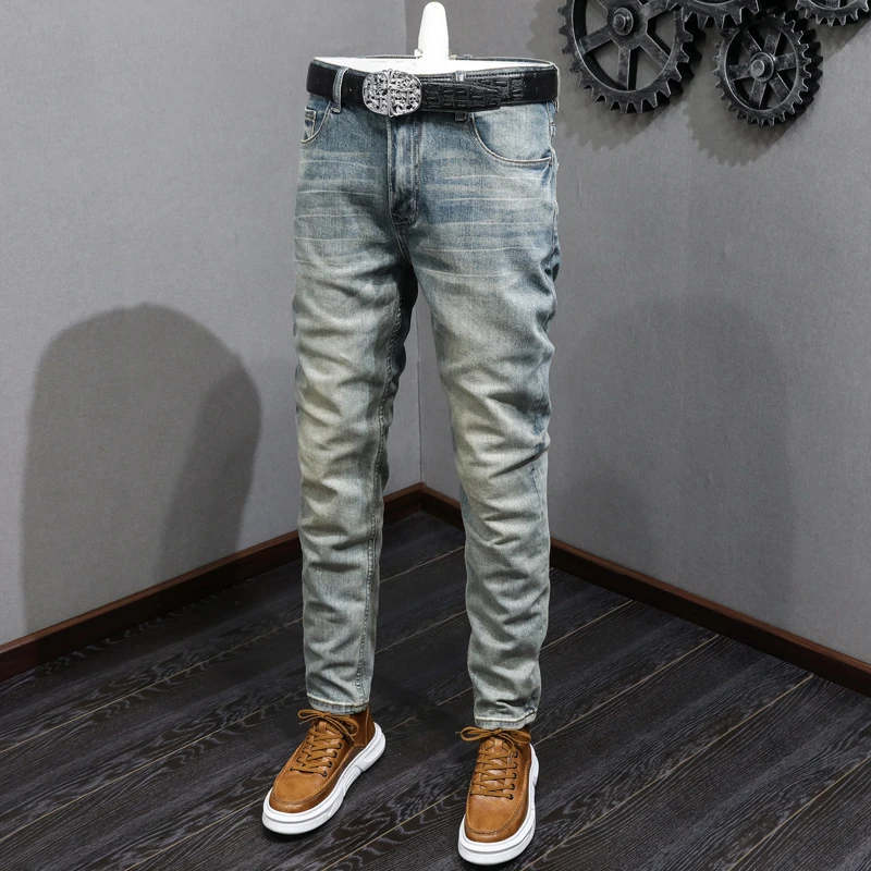 Top Trends: Fashion Designer Men Jeans High Quality Retro Blue Stretch Slim Fit Ripped Jeans Men Elastic Trousers Vintage Casual Denim Pants Shoppable Styles