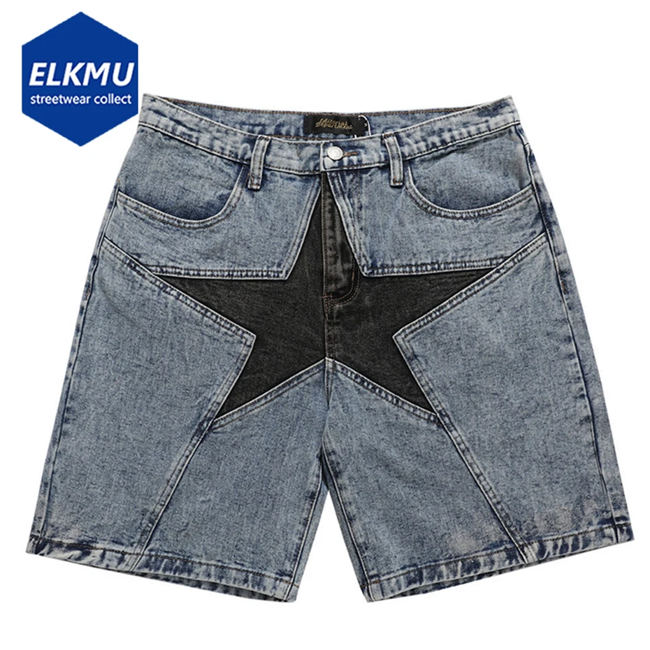 Top Trends: Streetwear Harajuku Denim Shorts 2022 New Men Patchwork Oversized Hip Hop Blue Jeans Shorts Summer Casual Loose Shorts Shoppable Styles