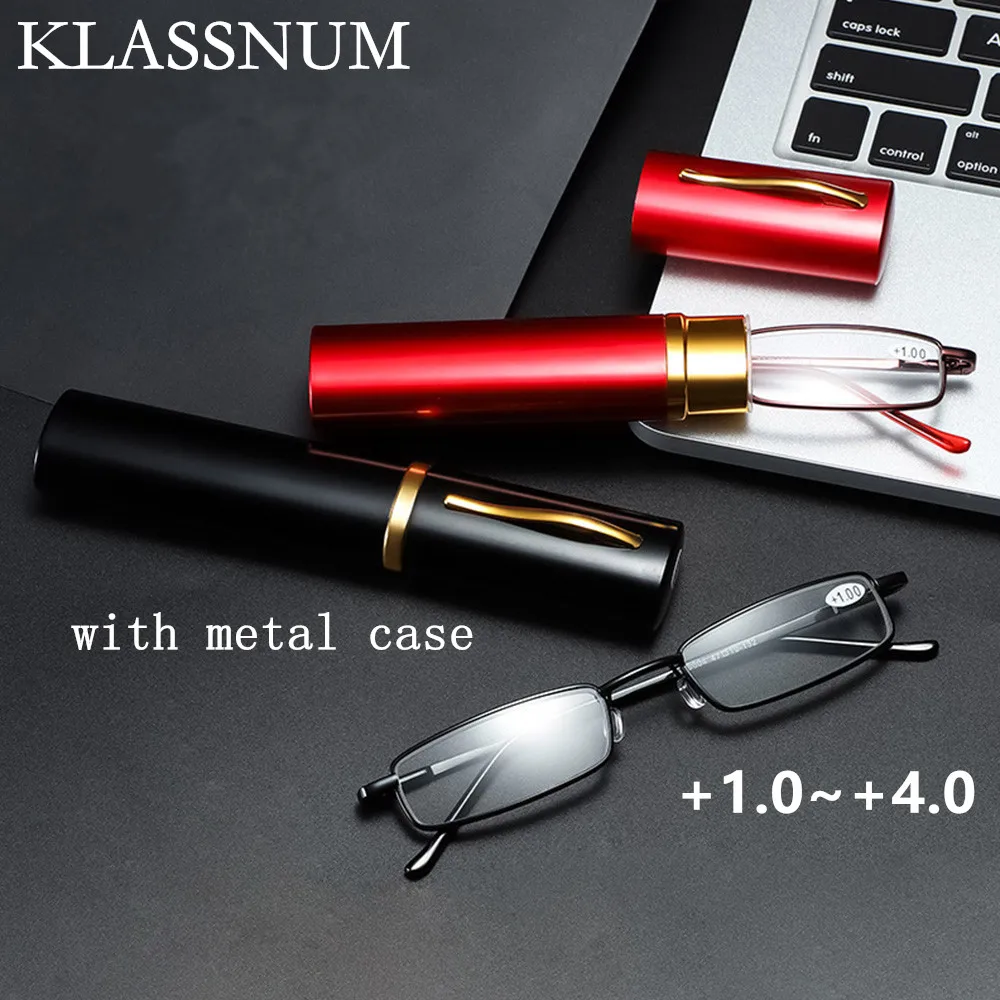 Top Trends: Fashion Reading Glasses With Pen Tube Case Portable Anti-blue Light Presbyopic Glasses Metal Case Women Men Eyeglasses + 1.0-+ 4.0 Shoppable Styles