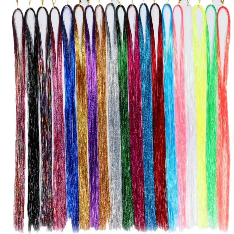 Top Trends: 93cm 180 Strands Glitter Shiny Hair Tinsel Hair Accessories For Women Bling Party Twinkle Sparkle Hair Extensions Accessories Shoppable Styles