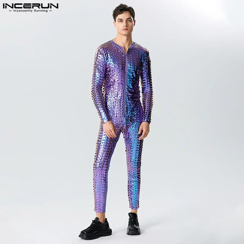 Top Trends: INCERUN 2023 Sexy Style New Men Jumpsuits Party Shows Male Shiny Fabric Rompers Hollow Design Long Sleeved Tight Bodysuits S-5XL Shoppable Styles