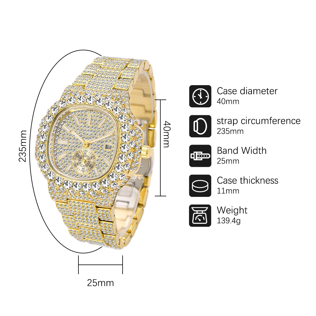 Top Trends: MISSFOX Luxury Watches Mens Automatic Date Fashion Hip Hop Iced Diamond Bling Waterproof Gold Quartz WristWatch Mans Reloj 2023 Shoppable Styles - Image 6