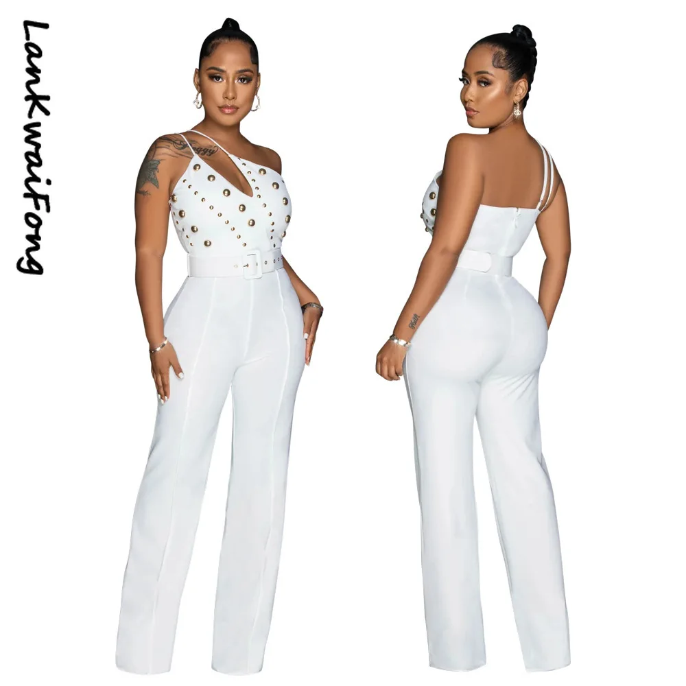 Top Trends: LKF Leisure Party Women's Pants Slim Fit One Shoulder Off Back Solid Color Beaded Sexy Elegant Jumpsuit Shoppable Styles