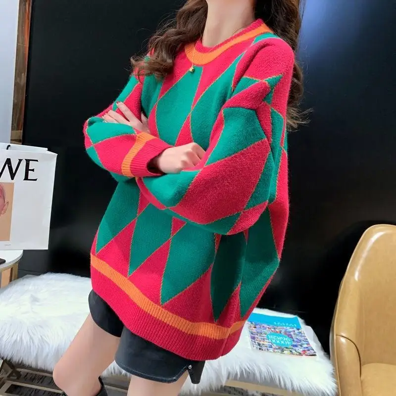 Top Trends: Fashion O-Neck Color Loose Casual Sweaters Female Clothing 2023 Winter New Oversized Korean Pullovers All-match Warm Tops Shoppable Styles