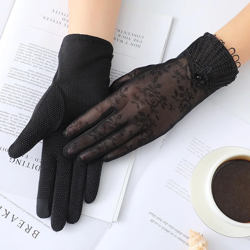 Top Trends: New Summer Sexy Lace Gloves Women Sunscreen Touch Screen Glove Ice Silk Thin Breathable Mesh Anti-UV Female Skid Driving Gloves Shoppable Styles