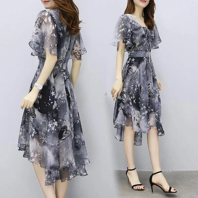 Top Trends: Women Floral Chiffon Flower Dress 2023 Trends New In Ladies Elegant V Neck Short Sleeve Korean Style Summer Dress Female Clothes Shoppable Styles