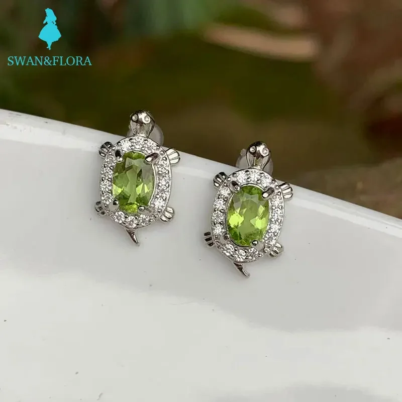 Top Trends: 100% Genuine Natural Peridot 925 Sterling Silver Stud Earrings Turtle For Women Jewelry Gift Shoppable Styles