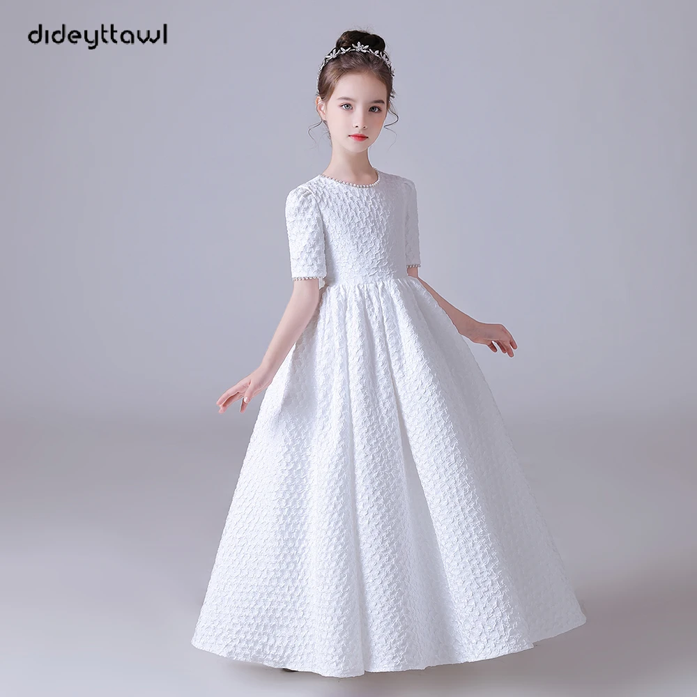 Top Trends: Dideyttawl White Puff Skirt Elegant Flower Girls Dress For Wedding Party Short Sleeves Concert Junior Bridesmaid Gown Shoppable Styles