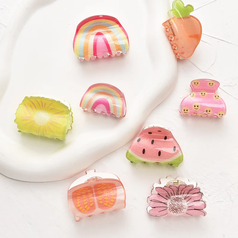 Top Trends: Fruit Rainbow Fun Grab Clip Mini Korean Creative Broken Hair Clip Cute Acrylic Hair Accessories For Kids Girls Shoppable Styles