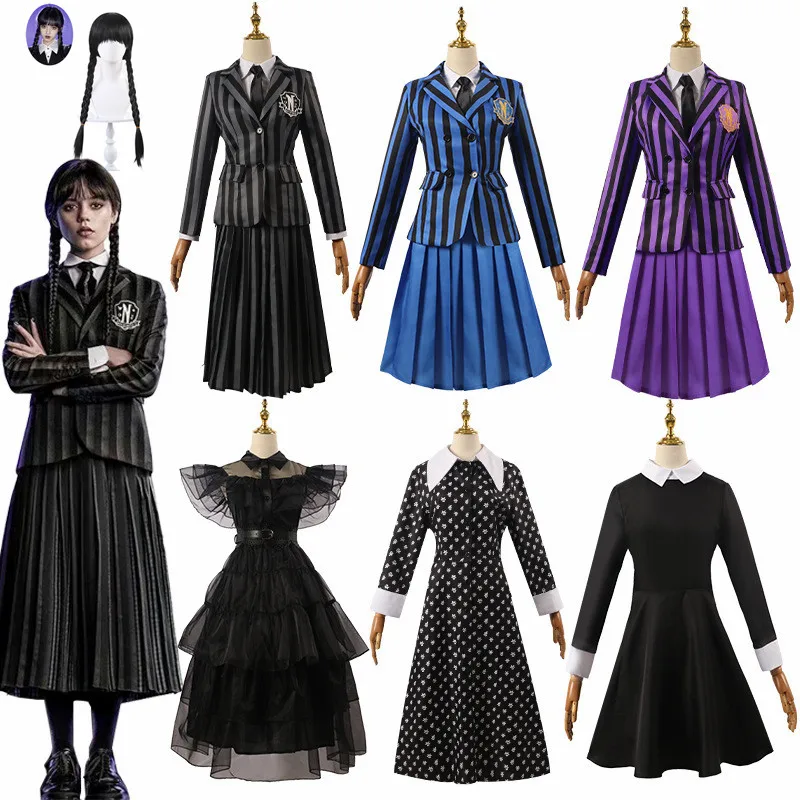 Top Trends: Wednesday Addams Family Cosplay Costume Dress Girl Kid Adult Movie Wednesday Cosplay Costumes Black Gothic Family Party Costume Shoppable Styles