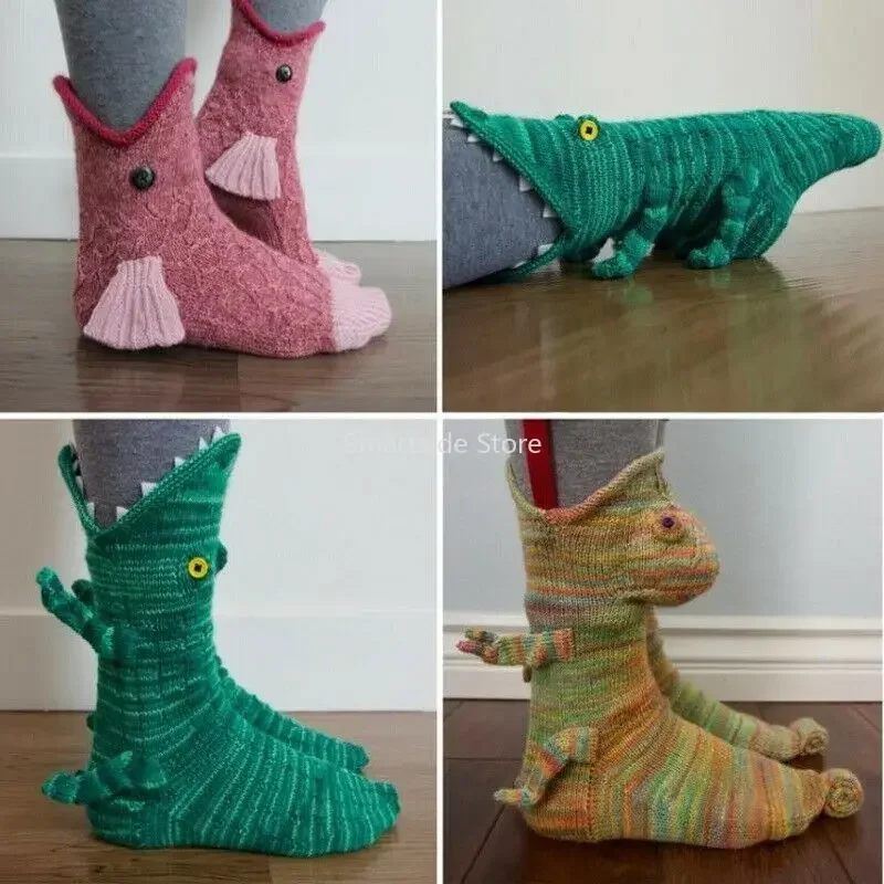 Top Trends: Chameleon Knit Crocodile Socks Funky Christmas Alligator Whimsical Knitting Cute Fish Socks Animal Shark Socks Winter Shoppable Styles