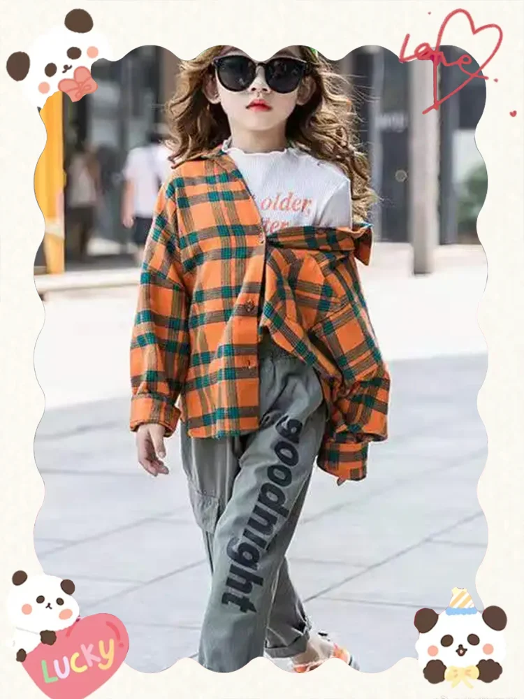 Top Trends: Girls Plaid Shirt 2023 Spring Girls Clothes Teenage School Girl Shirts For Girls Blouse Children Plaid Blouse 4-14T Kids Clothes Shoppable Styles