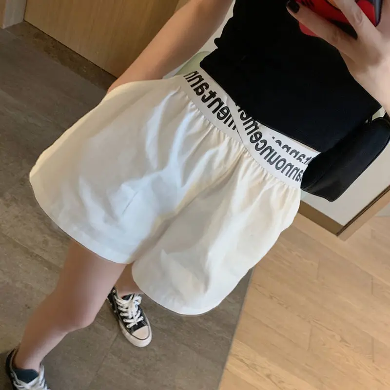 Top Trends: Summer New Letter Black Loose Thin Casual Pants Solid High Waist Pockets Wide Leg Shorts Fashion Simplicity Women Clothing Shoppable Styles