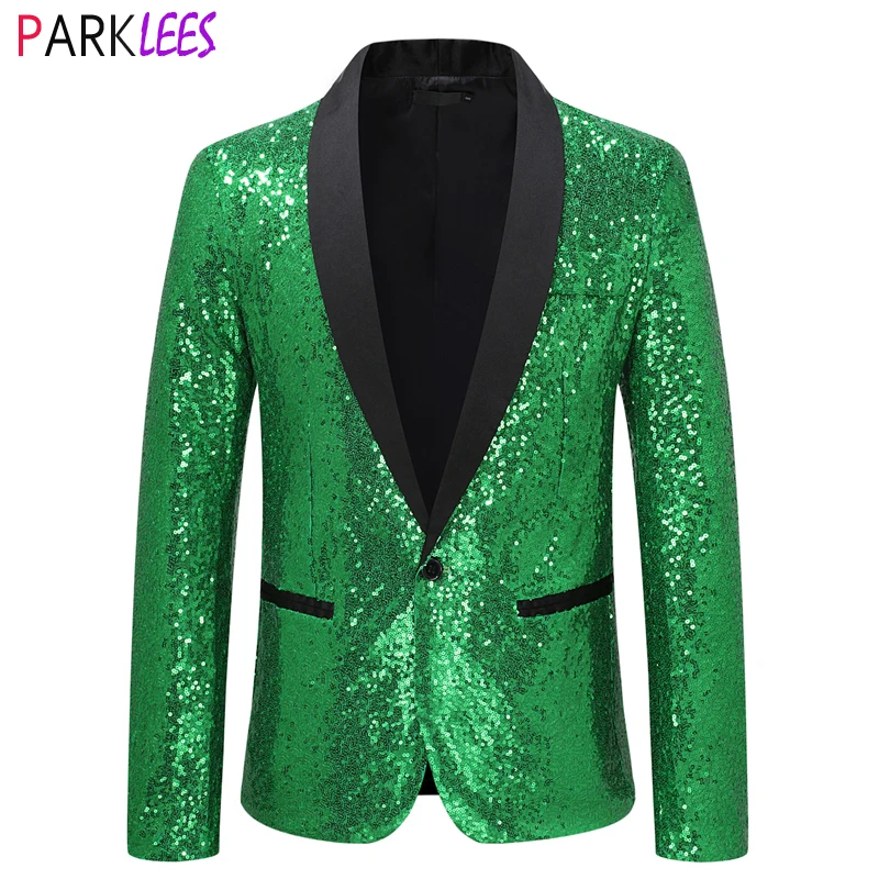 Top Trends: Shiny Green Sequin Disco Glitter Party Blazer For Men Christmas Mardi Gras Halloween Costume Dinner Wedding Prom Suit Jacket 2XL Shoppable Styles