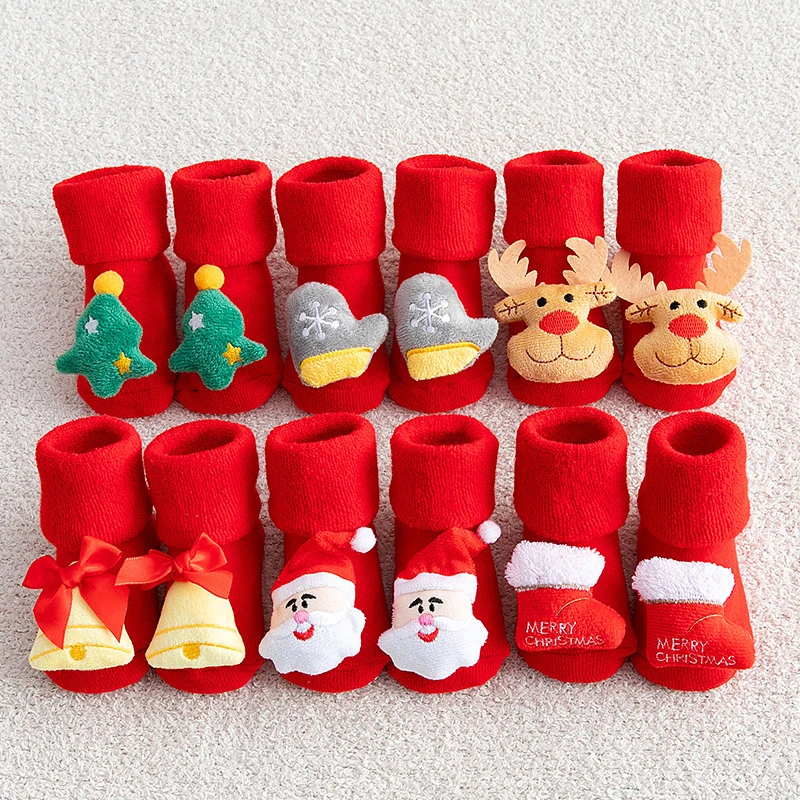 Top Trends: Baby Christmas Socks Newborns Cotton Winter Thickened Short Socks Kids Floor Socks Girls Boys Non-slip Print Toddler Clothing Shoppable Styles