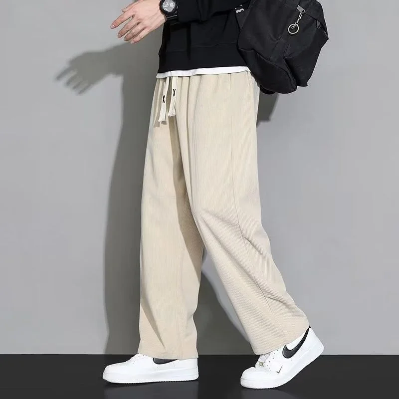 Top Trends: Autumn Winter New Fleece Versatile Casual Pants Men Korean Solid Elastic Waist Drawstring Pockets Straight Loose Sports Trousers Shoppable Styles