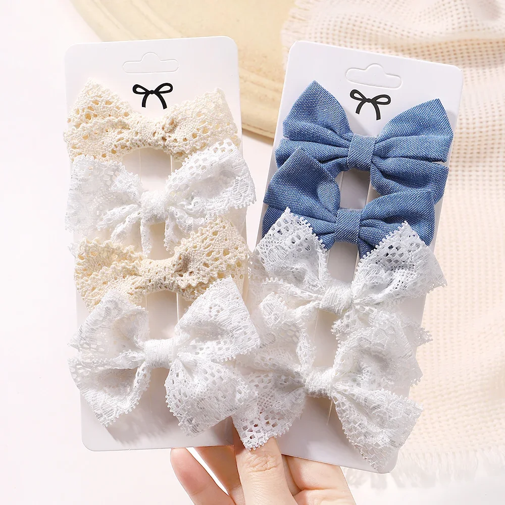 Top Trends: 4Pcs Sweet Lace Printed Bowknot Hair Clips For Hair Girls Handmade Hairpin Boutique Barrettes Headwear Baby Hair Accessories Shoppable Styles