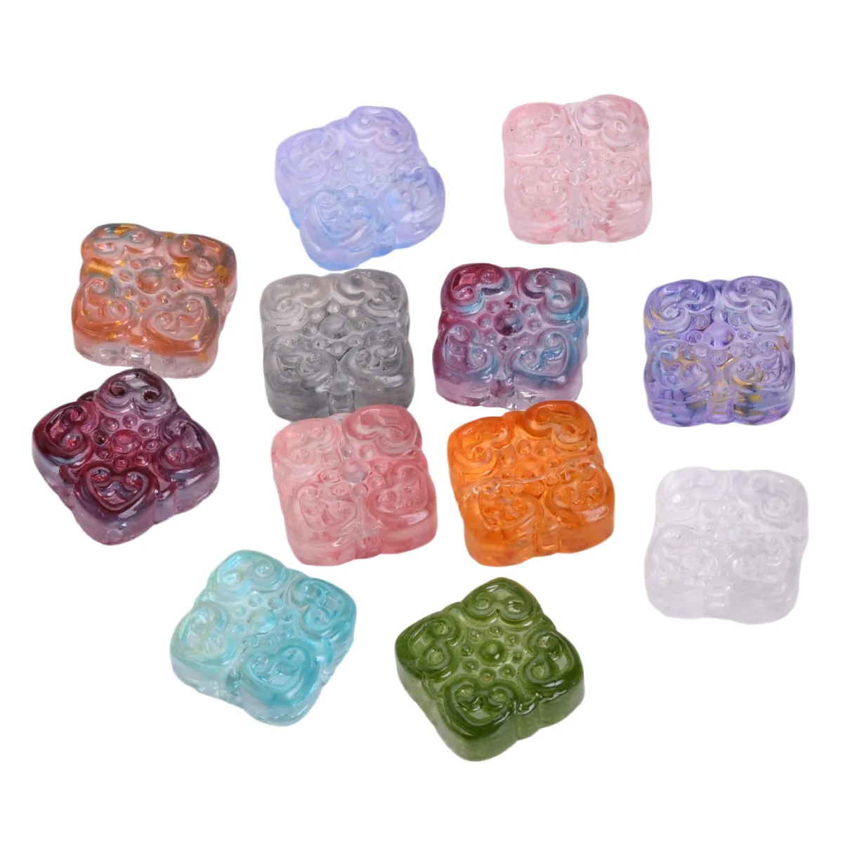 Top Trends: 10pcs Square Shape 14mm Handmade Embossment Lampwork Glass Loose Beads For Jewelry Making DIY Bracelet Crafts Findings Shoppable Styles