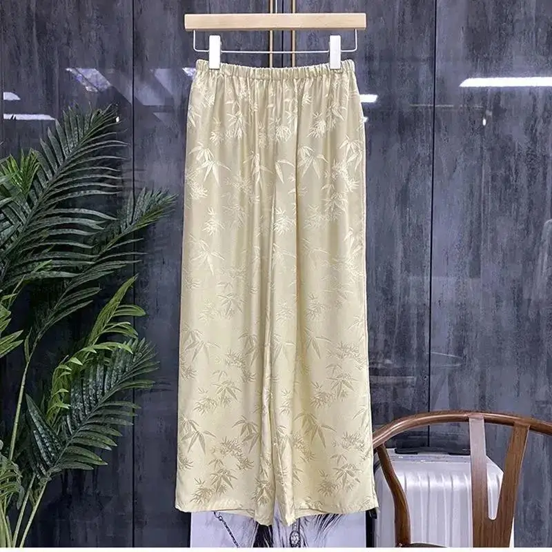 Top Trends: Spring Summer Solid Color Wide Leg Trousers Women High Street Fashion Casual Loose Elastic Waist Jacquard Weave Straight Pants Shoppable Styles - Image 2