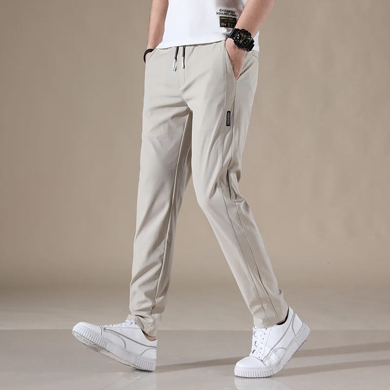 Top Trends: Business Casual Pants Men Slim Fit Classic Straight Trousers Solid Khaki Pants Male Drawstring Lightweight Trousers For Men Shoppable Styles