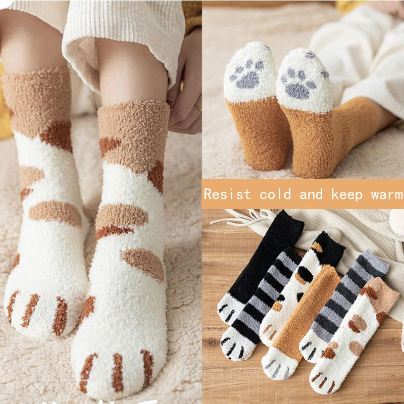 Top Trends: Kawaii Cartoon White Socks For Women Cute 3d Dog Cat Paw Socks Pattern Female Warm Funny Socks Home Floor Sleeping Shoppable Styles