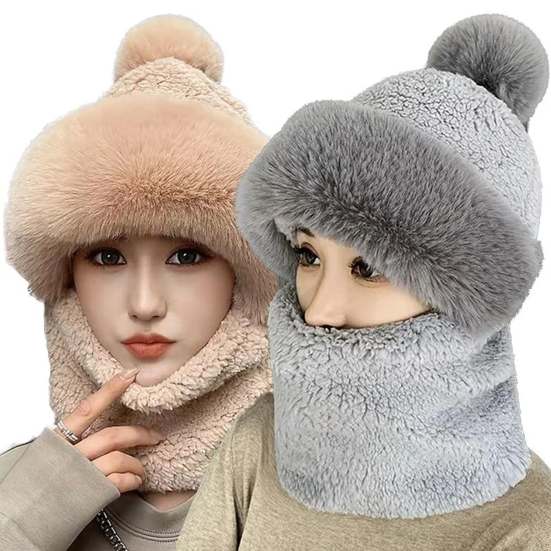 Top Trends: Winter Scarf Set Hooded For Women Plush Neck Warm Russia Outdoor Ski Windproof Hat Thick Plush Fluffy Beanies Shoppable Styles