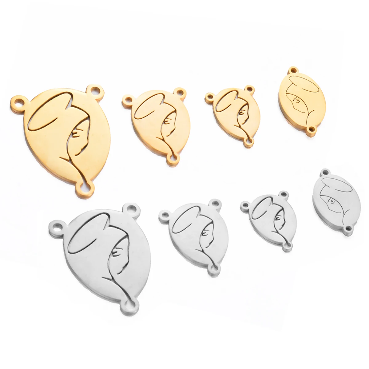 Top Trends: 5PCS / lot Stainless Steel Silver / Gold Color Oval Virgin Mary 3 Holes Bangle Connector Charms For DIY Jewelry Making Accessories Shoppable Styles