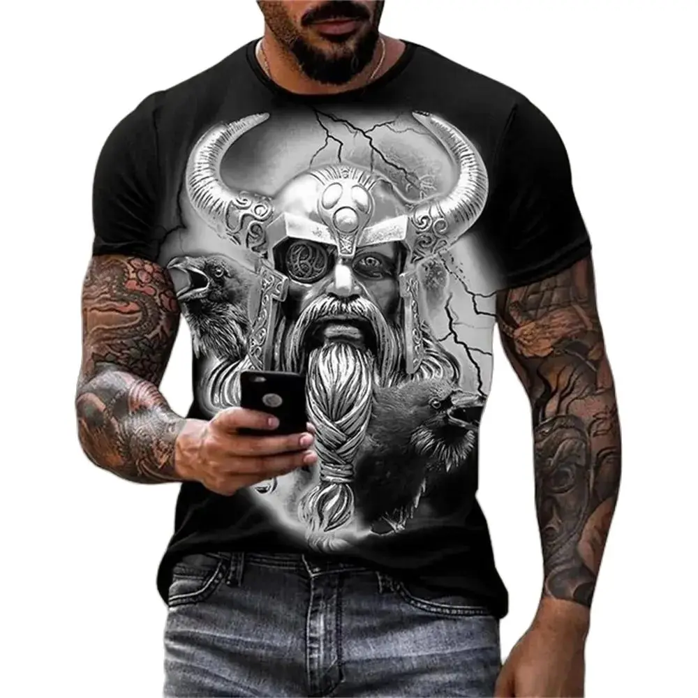 Top Trends: Summer Men&#039;s Viking Tattoo Print T-Shirt 3d Printing Fashion O Collar Short Sleeve Street Loose Casual Plus Size Top Clothing Shoppable Styles