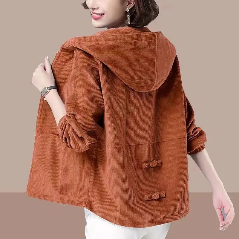 Top Trends: Fashion Zipper Spliced Button Corduroy Hooded Jackets Women's Clothing 2023 Autumn Winter Loose All-match Tops Commuter Coats Shoppable Styles