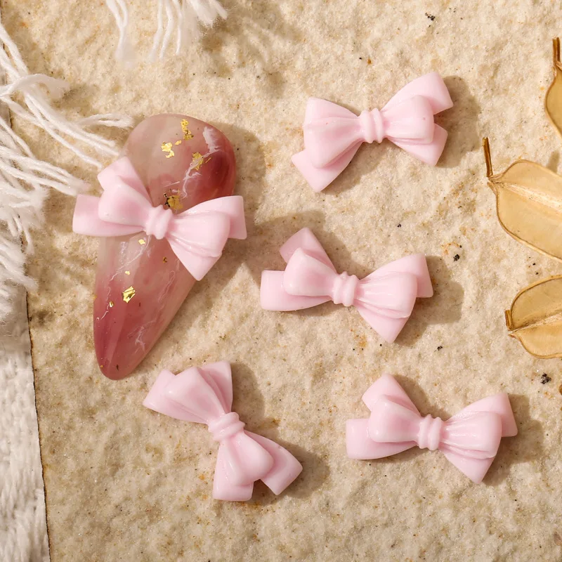 Top Trends: 50pcs Long Pink Resin Bow Nail Art Charm 3D Kawaii Frosted Fairy Nail Bows Decor Parts DIY Japanese Design Nail Accessories Shoppable Styles