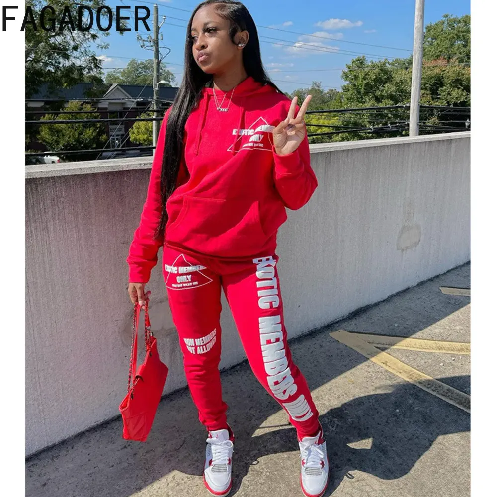 Top Trends: FAGADOER Fall Winter Fashion Street Tracksuits Women Letter Print Hooded Sweatshirt And Jogger Pants Two Piece Sets Outfits 2022 Shoppable Styles