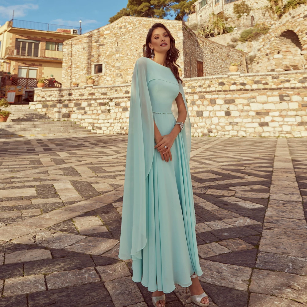 Top Trends: Elegant Chiffon Mother Of The Bride Dresses O Neck Long Sleeves Wedding Party Gowns Beadings Ankle-Length A-Line فستان سهرة Shoppable Styles