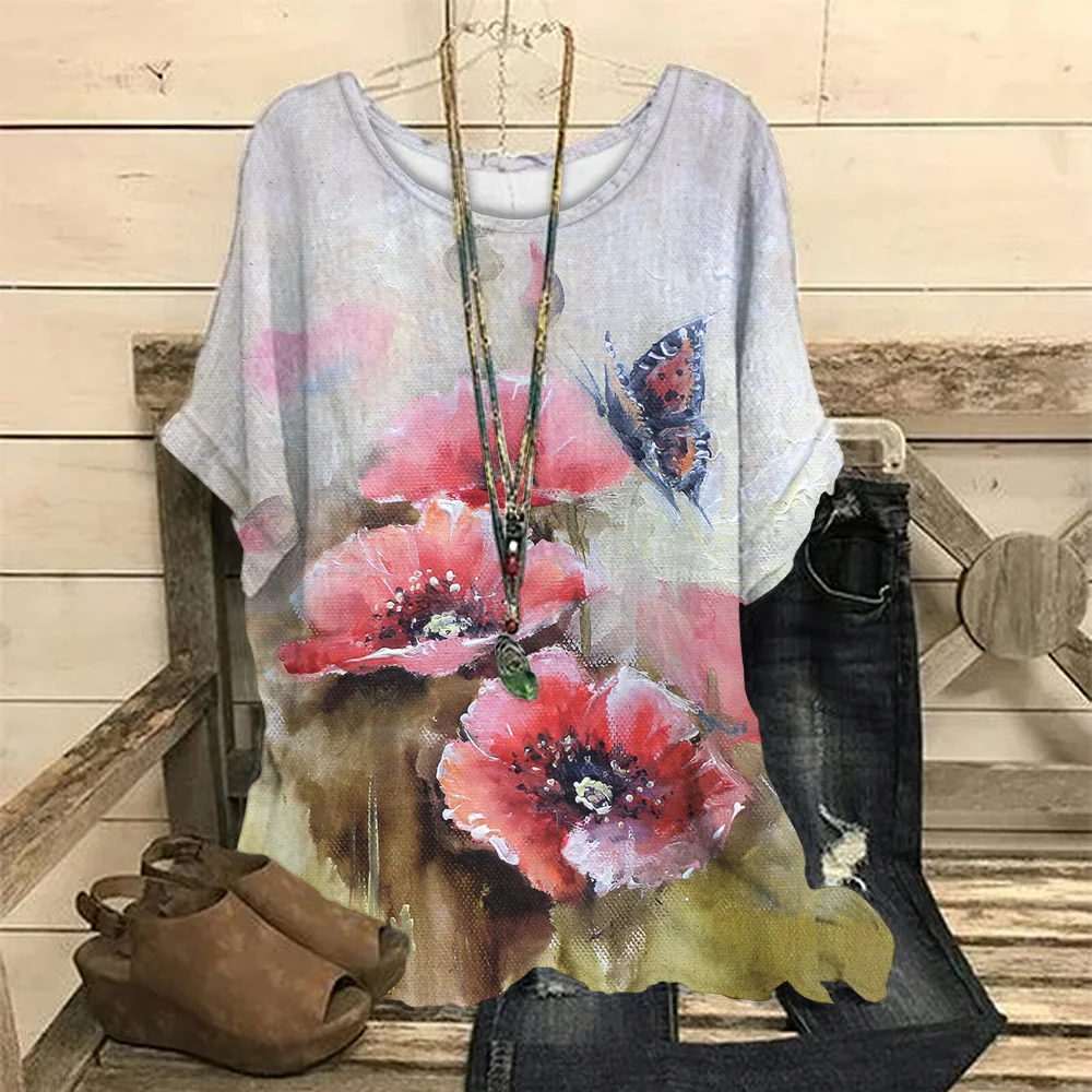 Top Trends: Fashion Short Sleeve T-Shirt 3D Flower Printing Loose Size Tops Summer Ladies Round Neck Casual Harajuku Pullover Women&#039;s Tshirt Shoppable Styles