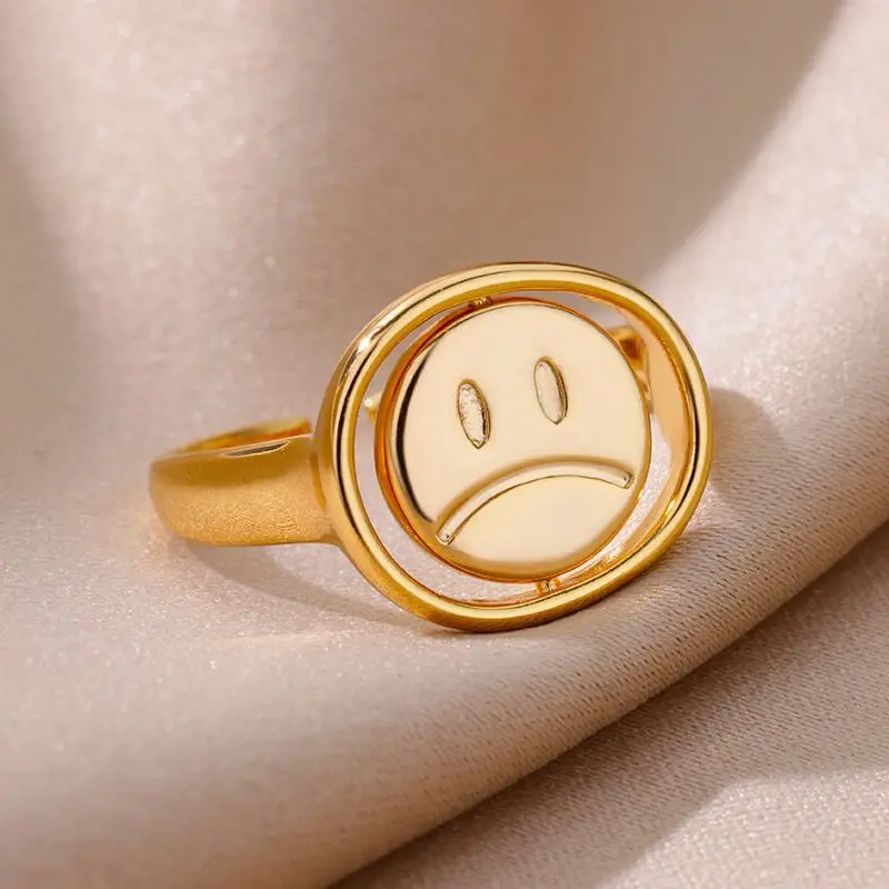 Top Trends: Smile Face Fidget Spinner Rings For Women Gold Color Stainless Steel Anti Stress Anxiety Mood Ring Jewelry Valentines Day Gift Shoppable Styles - Image 5