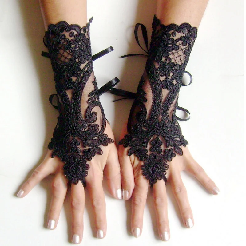 Top Trends: White Black Lace Flower Wedding Gloves Bridal Women Hook Finger Fingerless Gloves Banquet Party Photography Clothing Accessories Shoppable Styles - Image 2