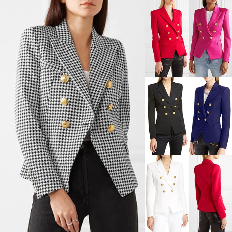 Top Trends: Office Wear Blazer For Women Solid Plaid Button Notched Suit Jacket Autumn Long Sleeves Korean Style Elegant Lady Blazers Coats Shoppable Styles