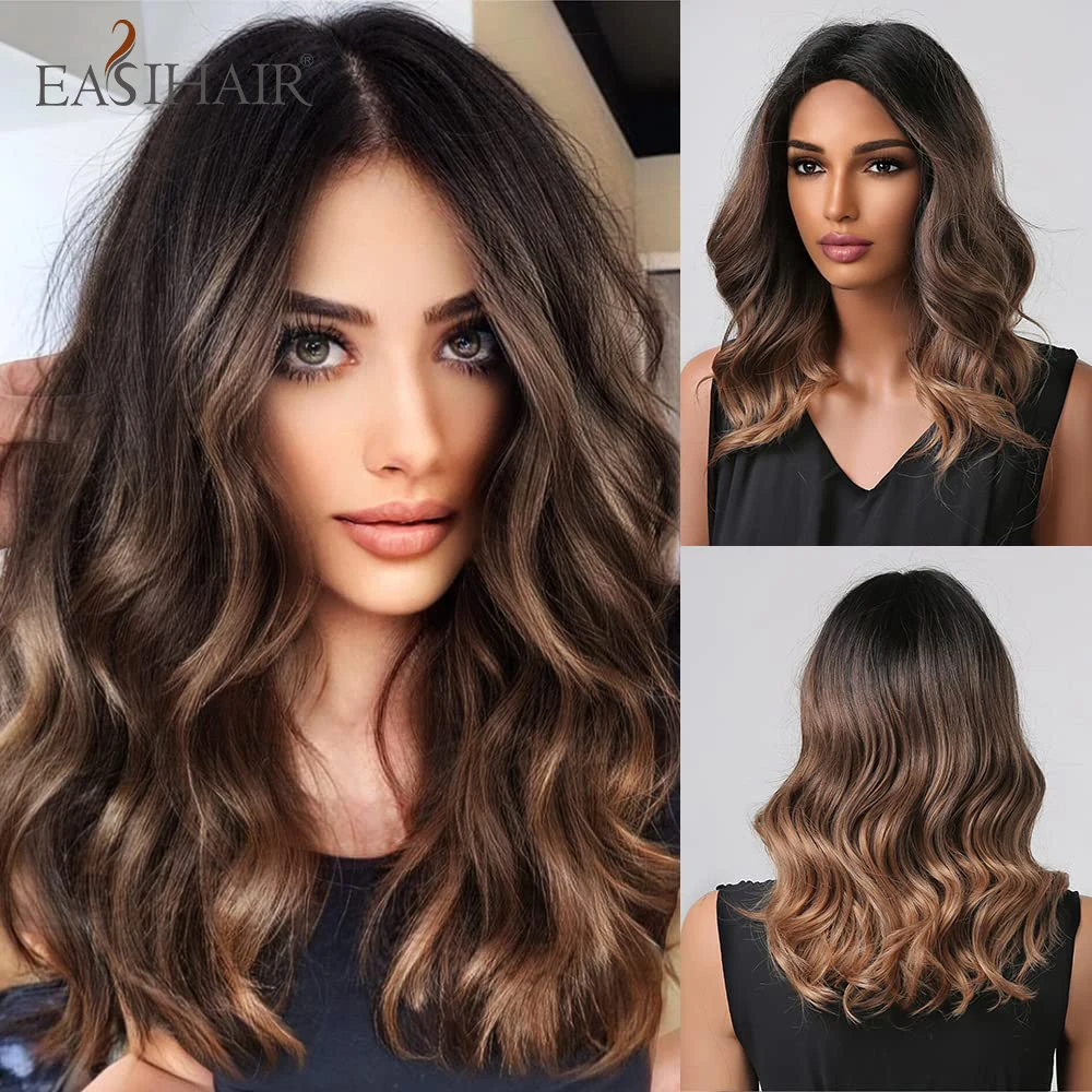 Top Trends: EASIHAIR Dark Brown Synthetic Wigs Medium Length Wavy Bob Wig Middle Part Heat Resistant Natural Hair Wig For Women Cosplay Hair Shoppable Styles