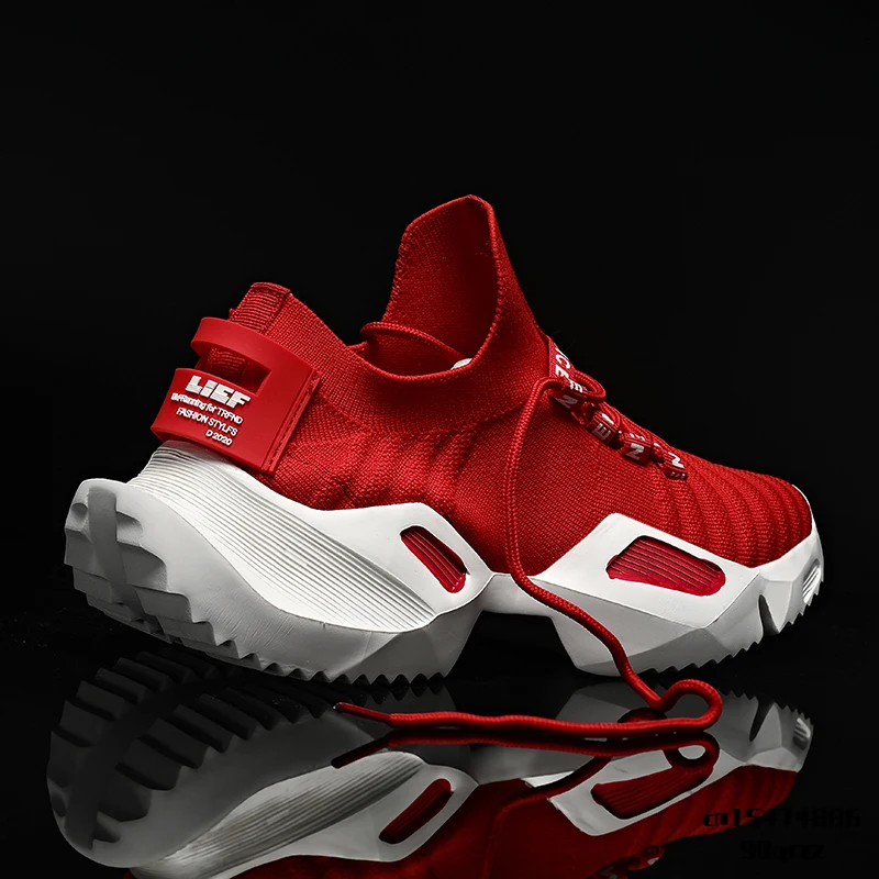 Top Trends: 2022 New Platform Men's Casual Running Shoes Male Comfortable Non-slip Increased Sneakers Red Elastic Lace Sports Shoes Shoppable Styles