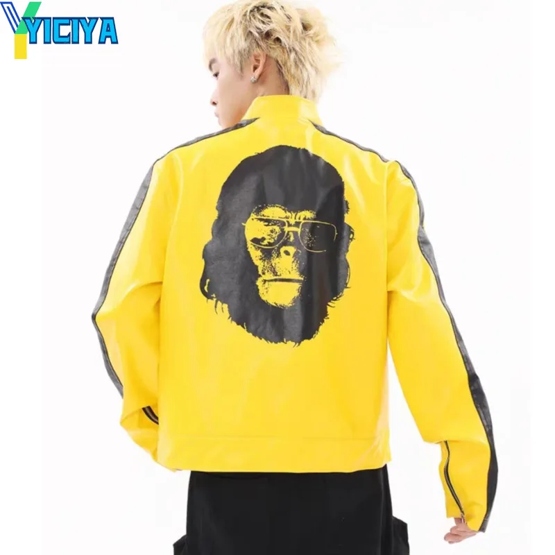 Top Trends: YICIYA Leather Jacket Big Horse Monkey Printing Racing Women Coat Bomber Korean Fashion Winter Jackets New Outfits Vintage 2023 Shoppable Styles