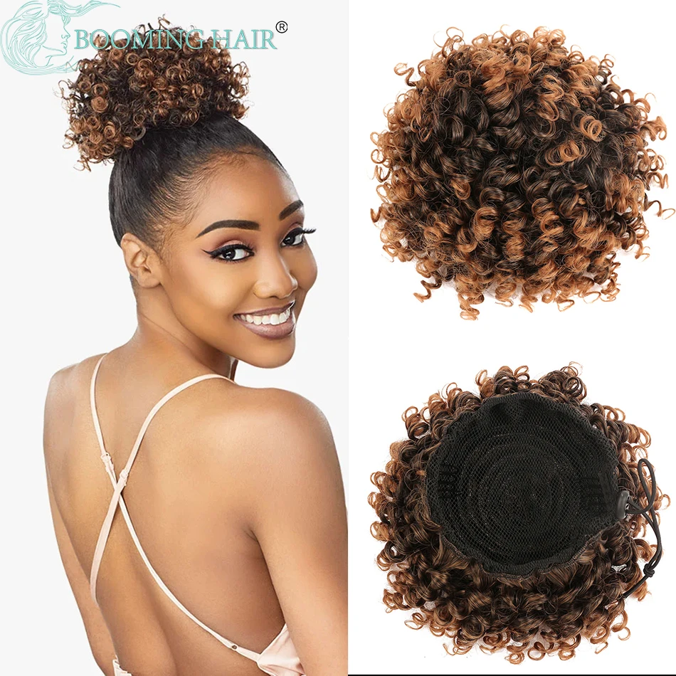 Top Trends: Short Afro Puff Hair Bun Ponytail Synthetic Kinky Curly Hair Chignon Hairpieces Drawstring Ponytail Hair Extensions For Women Shoppable Styles