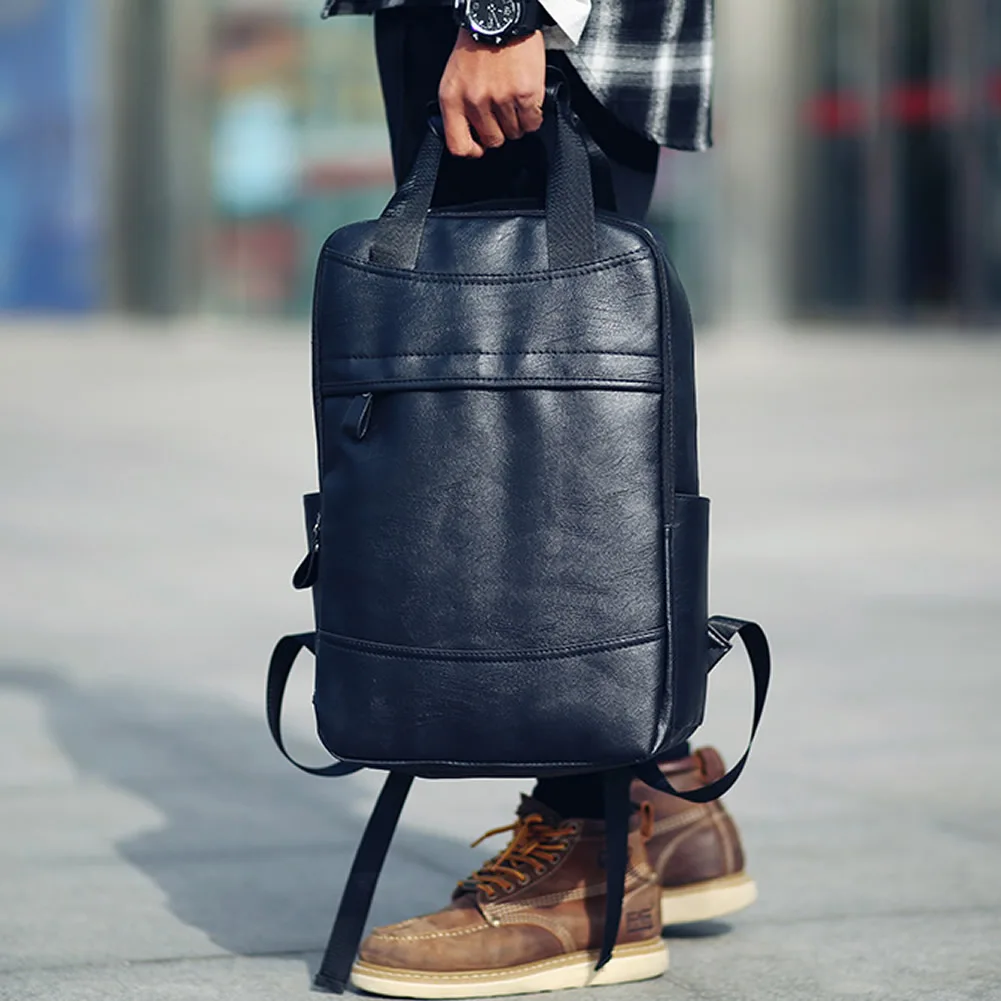 Top Trends: GNWXY Creative Simple Fashion Men Backpack Urban Leisure Commuter Laptop Backpack PU Leather Vintage Style Student Schoolbag Shoppable Styles