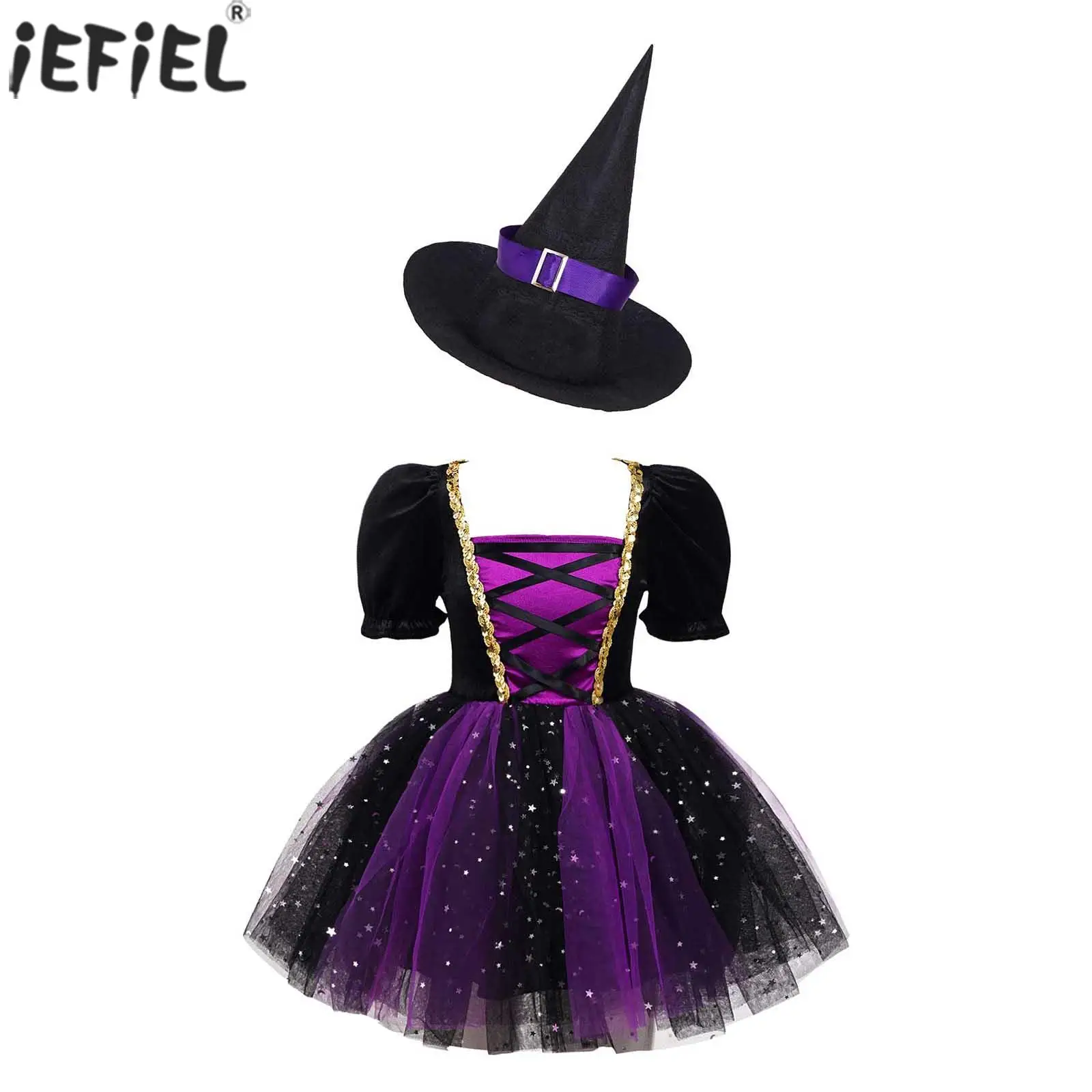 Top Trends: Kids Girls Halloween Witch Cosplay Dress Gothic Ghost Costume Glittery Mesh Tutu Dress Witch Hat Purim Carnival Party Roleplay Shoppable Styles