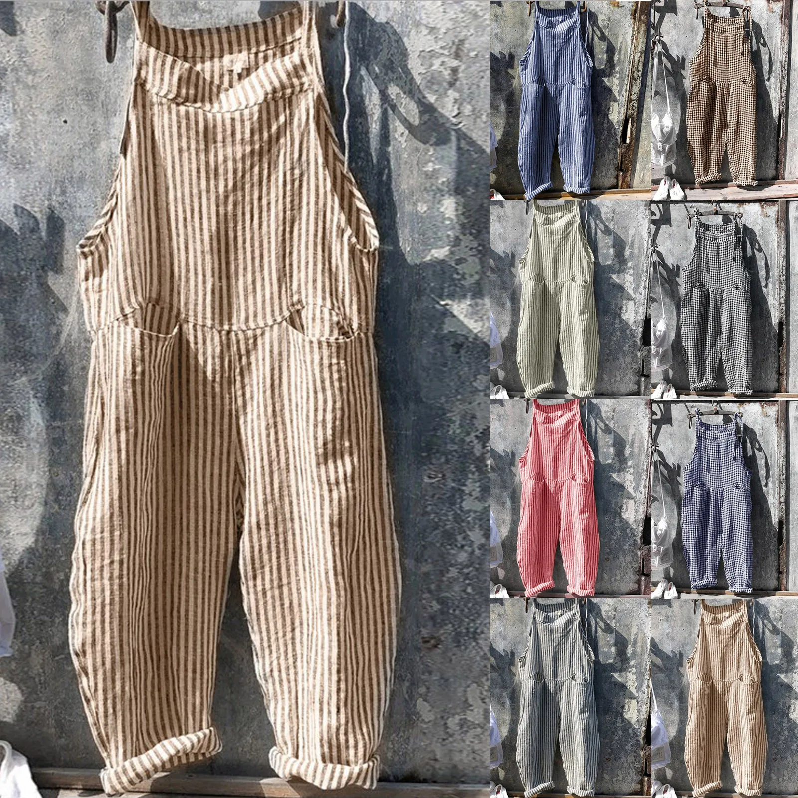 Top Trends: 2024 New Bohemian Spring Rompers Stripe Casual Women&#039;s Jumpsuit Fashionable Cotton Pockets Overalls Casual High Quality Overalls Shoppable Styles