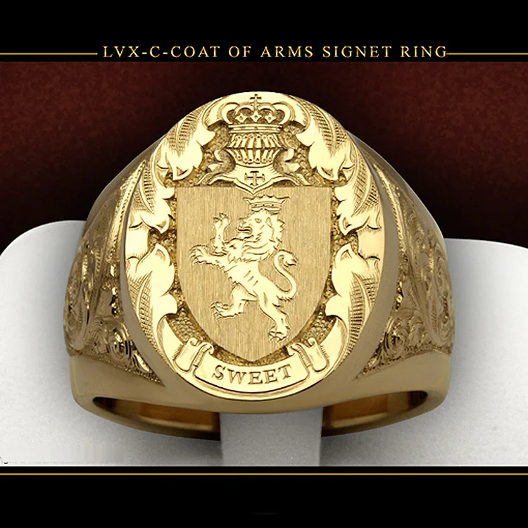 Top Trends: Ring Men Trends 2024 Crown Lion Shield Badge Ring 18k Yellow Gold Color Royal Seal Men's Ring For Party Gift For Boy Shoppable Styles