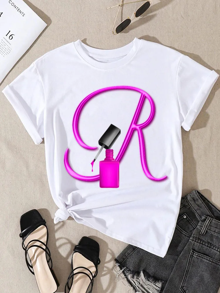 Top Trends: Women T-shirt Custom Name Letter Combination Nail Art Letter Font A B C D E F G Short Sleeve Tops Fashion Black T-shirt Clothing Shoppable Styles