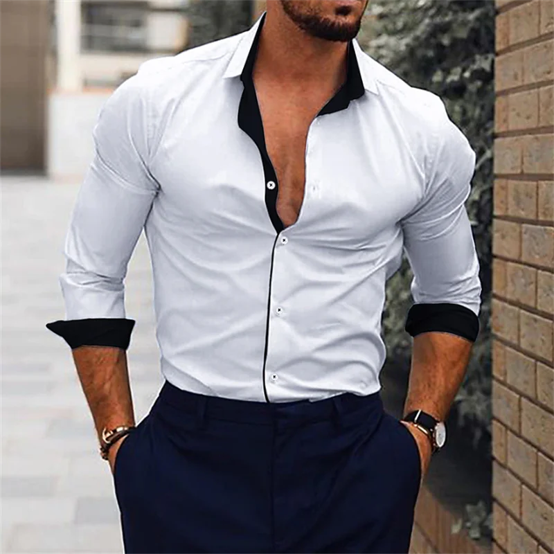 Top Trends: 2023 Men's Shirt Suit Lapel Office Leisure Outdoor Sports Gym Stitching Simple Fashion Solid Color Soft Comfortable Plus Size Shoppable Styles