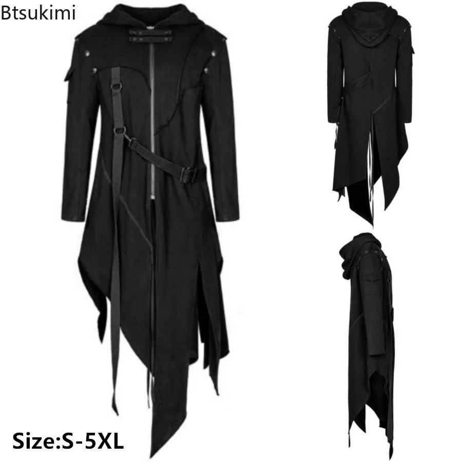 Top Trends: New 2024 Men&#039;s Punk Style Irregular Trench Coats Black Gothic Long Hooded Jackets Halloween Man Cosplay Costume Large Size S-5XL Shoppable Styles