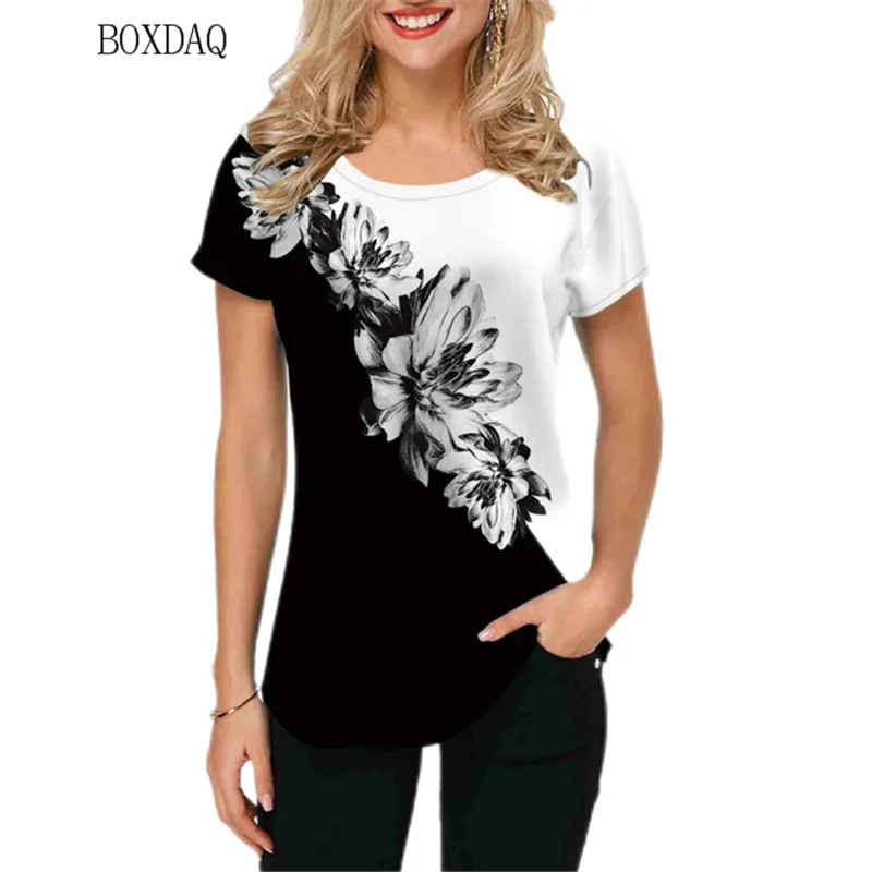 Top Trends: Women Floral T-shirts Streetwear Short Sleeve 3d Flower Printed Ladies T Shirt Summer Loose Casual Female Basic Tops Tee Shoppable Styles