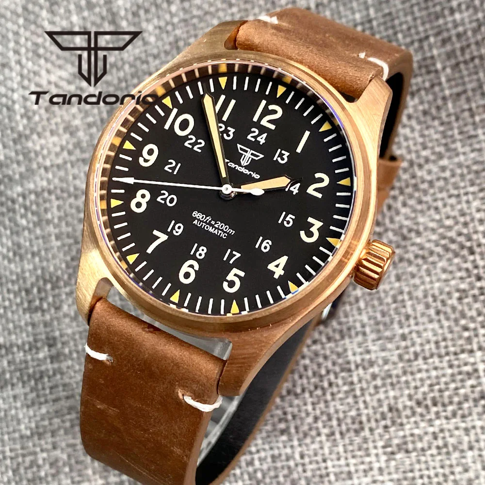 Top Trends: Tandorio Real Cusn8 Bronze Luxury 200M Diver Automatic Men&#039;s Watch NH35 PT5000 Sapphire Glass Leather Screw Crown Green Luminous Shoppable Styles