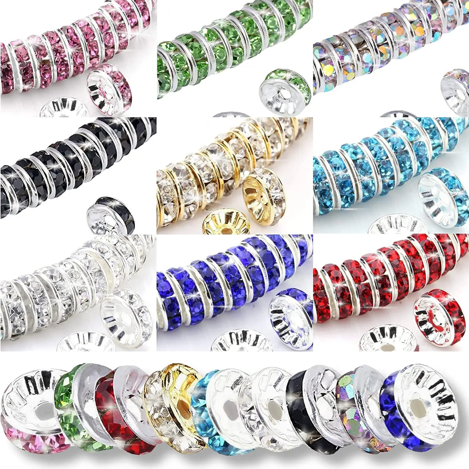 Top Trends: 50pcs / lot 4 6 8 10mm Rhinestone Rondelle Crystal Round Loose Spacer Beads For Jewelry DIY Making Bracelet Necklace Accessories Shoppable Styles